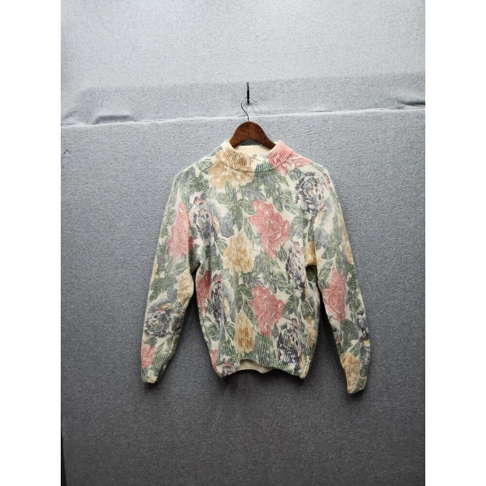 Vintage De Rothchild Floral Sweater M Silk/Nylon/Angora/Wool Blend Soft Pastel L